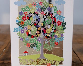 30th Birthday Card - luxury laser cut-out -made in England