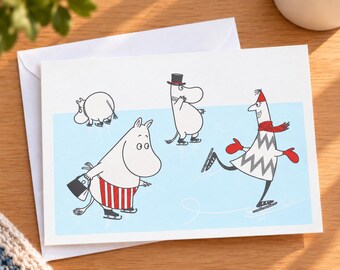 Moomin Ice Skaters Christmas Card - Cute Moomin Winter Greeting Card - Festive Ice Skating Card for Moomin Fans