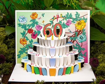 Laser cut Pop-up 60th Birthday Card Made in UK - 60th Birthday 3D Card - 3D Birthday Card 60th Birthday Gift