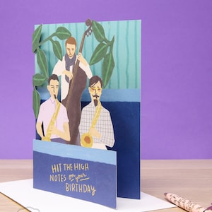 Carte de joyeux anniversaire découpée au laser pour musicien - carte d'anniversaire grand-père pour lui - carte d'anniversaire homme en papier découpé