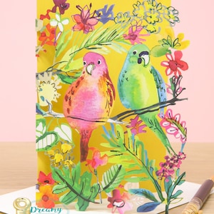 Tarjeta de San Valentín con flores cortadas con láser - Tarjeta de San Valentín con pájaros enamorados para ella - Tarjeta de San Valentín con arte cortado en papel hecha en el Reino Unido