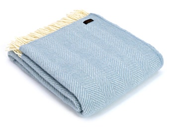Blue Wool Blanket - 100% Pure Wool Blanket and Throws - Made in England Blanket Housewarming Gift