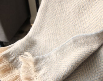 Baby Blue Herringbone Wool Blanket - 100% Pure Wool Blanket and Throws - Made in England Blanket Housewarming Gift