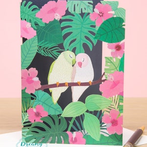 Tarjeta de San Valentín Love Birds cortada con láser - Tarjeta de San Valentín con ilustraciones - Regalo de San Valentín cortado en papel para ella