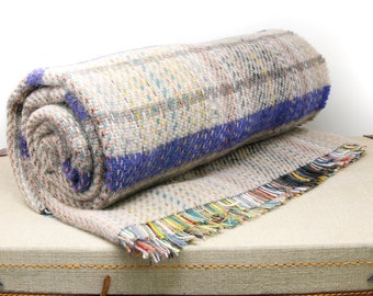 Purple Cream Recycled Wool Blanket Recycled Wool Throw Blanket for