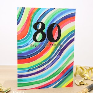 Biglietto di auguri per l'80° compleanno con Rainbow Art - Regalo di cancelleria in lamina d'oro per nonno e nonna - Divertente biglietto di auguri per 80 anni e LGBT