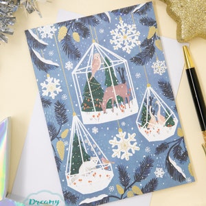 5er Pack Schneeflocken Katzen Weihnachtskarten - 5er Pack Einzigartiges Feiertagsset - Weihnachtsgeschenkideen für Katzenliebhaber - Grußkarte