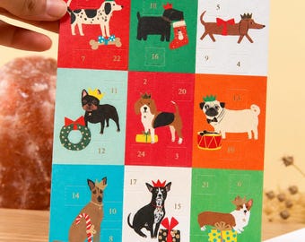 Festive Dog Advent Calendar Card 2026 - 24 Window Christmas Countdown - Dog Lover Christmas Card