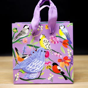 Mini borsa regalo Birdhaven – Borsa regalo ecologica con etichetta – Borsa in carta kraft floreale riciclabile