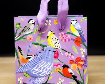 Birdhaven Mini Gift Bag – Eco Friendly Small Gift Bag with Tag – Recyclable Floral Gift Bag