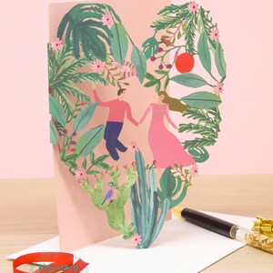 Laser Cut Dancing Couple Valentines Day Card - Paper Cut Art Valentines Card Gift For Her - Botanical Art Engagement Card