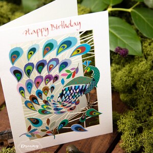 Laser cut Peacock Birthday Card for Women - Peacock Happy Birthday Card for Wife - Female Birthday Card