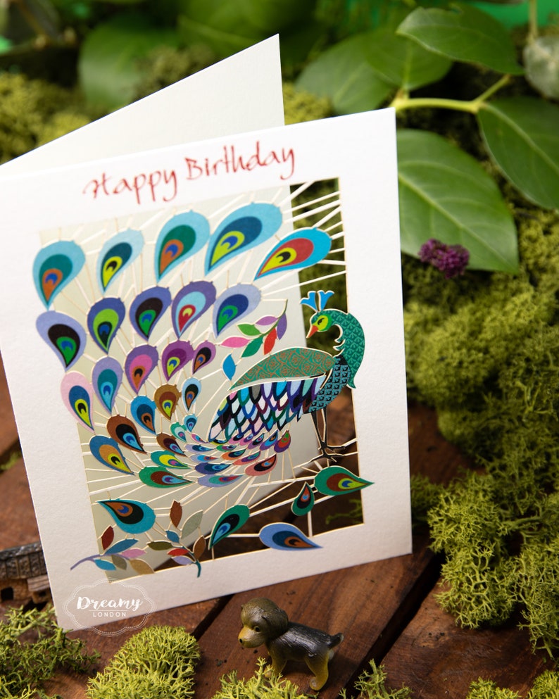 Laser cut Peacock Birthday Card for Women - Peacock Happy Birthday Card for Wife - Female Birthday Card