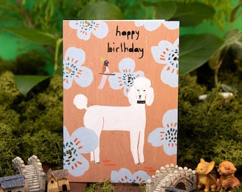 Poodle Dog Birthday Card for Dog Mom - Poodle Card Illustration Happy Birthday Card - Best Friend Birthday Dog Dad Card