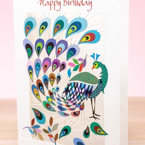 Laser cut Peacock Birthday Card for Women - Peacock Happy Birthday Card for Wife - Female Birthday Card