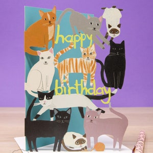 Carte d'anniversaire chats découpée au laser - oeuvre d'art de carte d'anniversaire chat - carte d'anniversaire chat pour les amoureux des chats