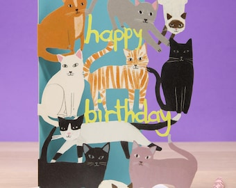 Carte d'anniversaire chats découpée au laser - oeuvre d'art de carte d'anniversaire chat - carte d'anniversaire chat pour les amoureux des chats