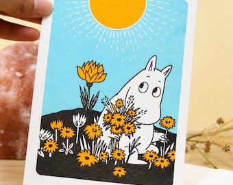 Moomin Picking Flowers Greeting Card - Floral Moomin Mother's Day Card For Mum - Cute Moomin Gift