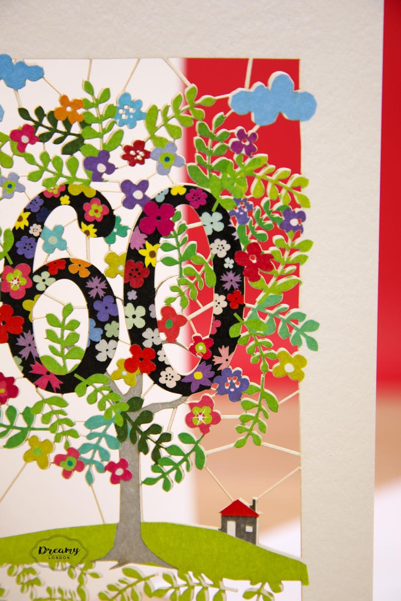Paper Cut Art Gold 60 Birthday Card - 60 Year Old Jigsaw 60th Cards - Laser cut Tree of Life 60th Birthday Card - Made in UK image 2