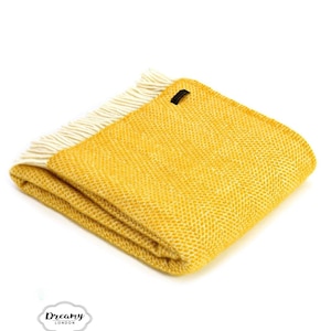 Yellow Herringbone Wool Blanket - 100% Pure Wool Blanket and Throws - Made in England Blanket Housewarming Gift