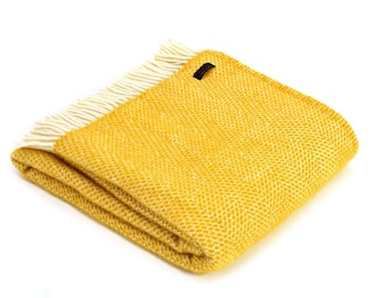 Yellow Herringbone Wool Blanket - 100% Pure Wool Blanket and Throws - Made in England Blanket Housewarming Gift
