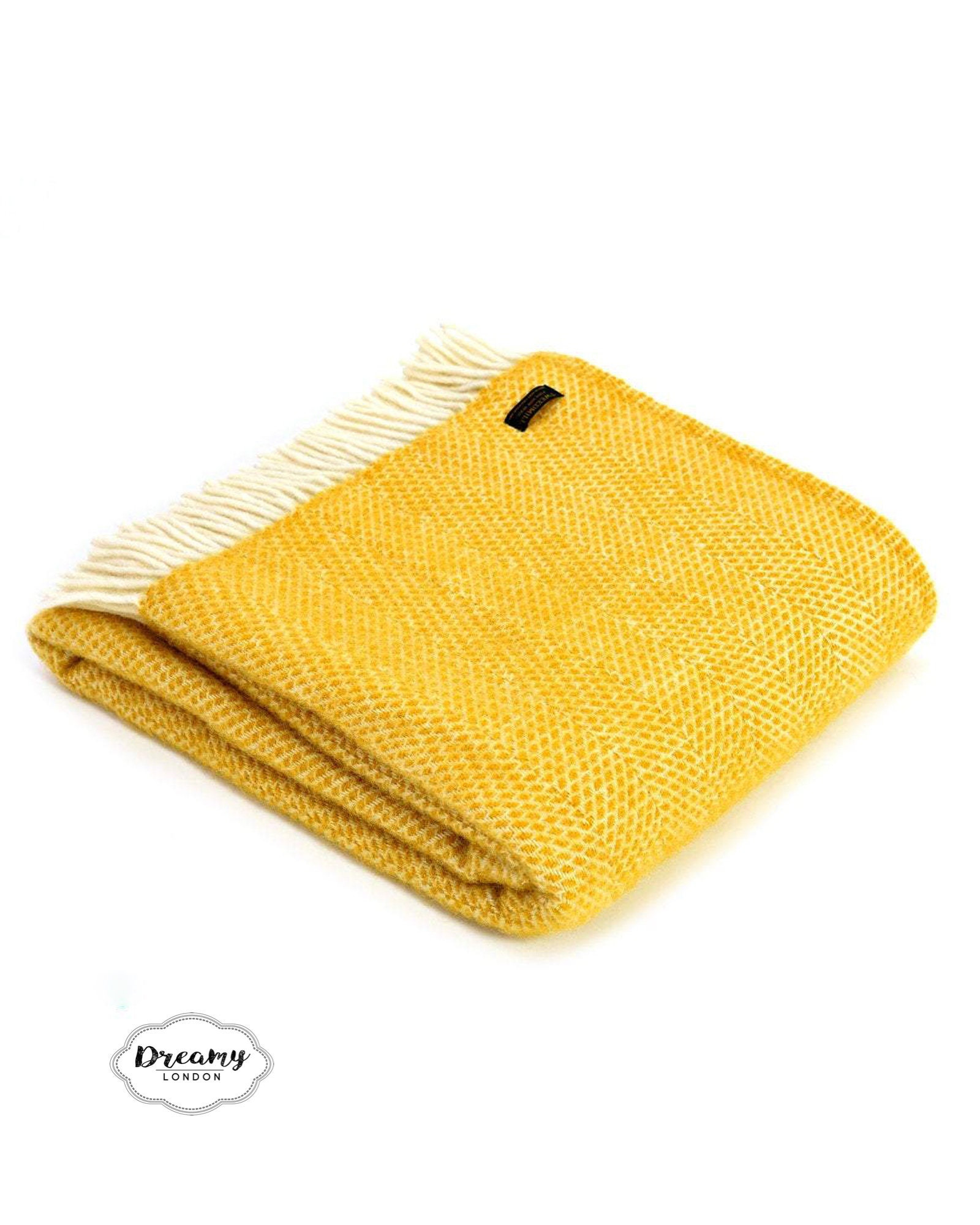 Bright Yellow Wool Blanket Pure Wool Blanket Throw Chunky | Etsy