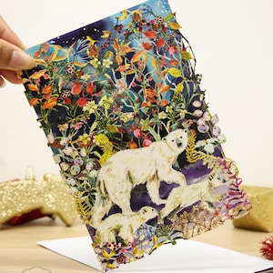 Laser Cut Eisbär Weihnachtskarte 2025 – Fantasy Weihnachtskarte für Eisbärenfans – Cutout Einzigartige Weihnachtskarte