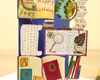 Book Journal Globe Laser Cut Card – Adventure Birthday Card for Travel lover – Birthday Card for Librarians, Readers & Explorers