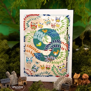 9e carte d'anniversaire art chouette découpée au laser pour enfants - 9e carte d'anniversaire mignonne art papier découpé - carte oiseau fabriquée au Royaume-Uni