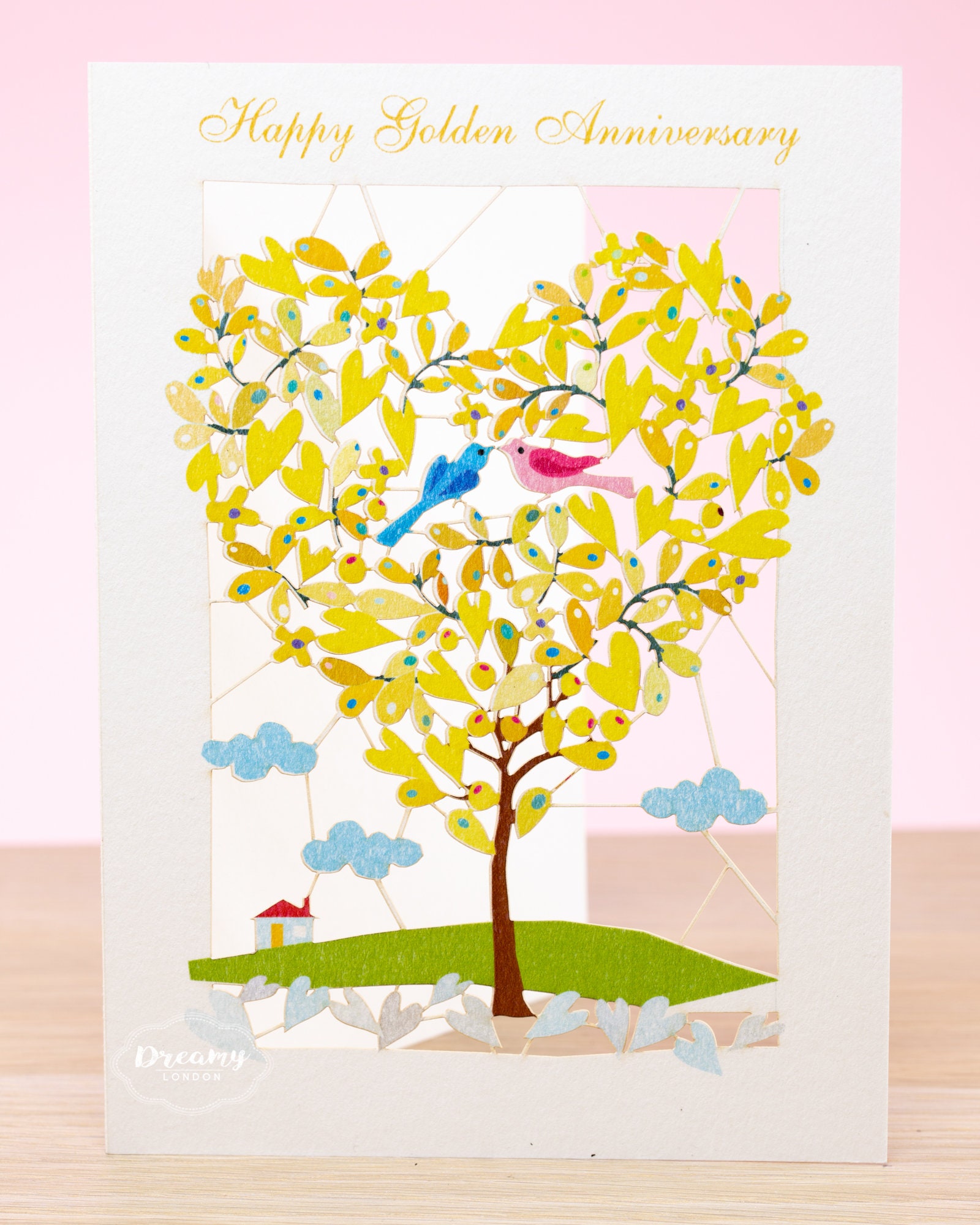 Laser Cut 50th Golden Wedding Anniversary Card - Cut out Golden Anniversary Card - Champaigne Golden Wedding Anniversary Gifts