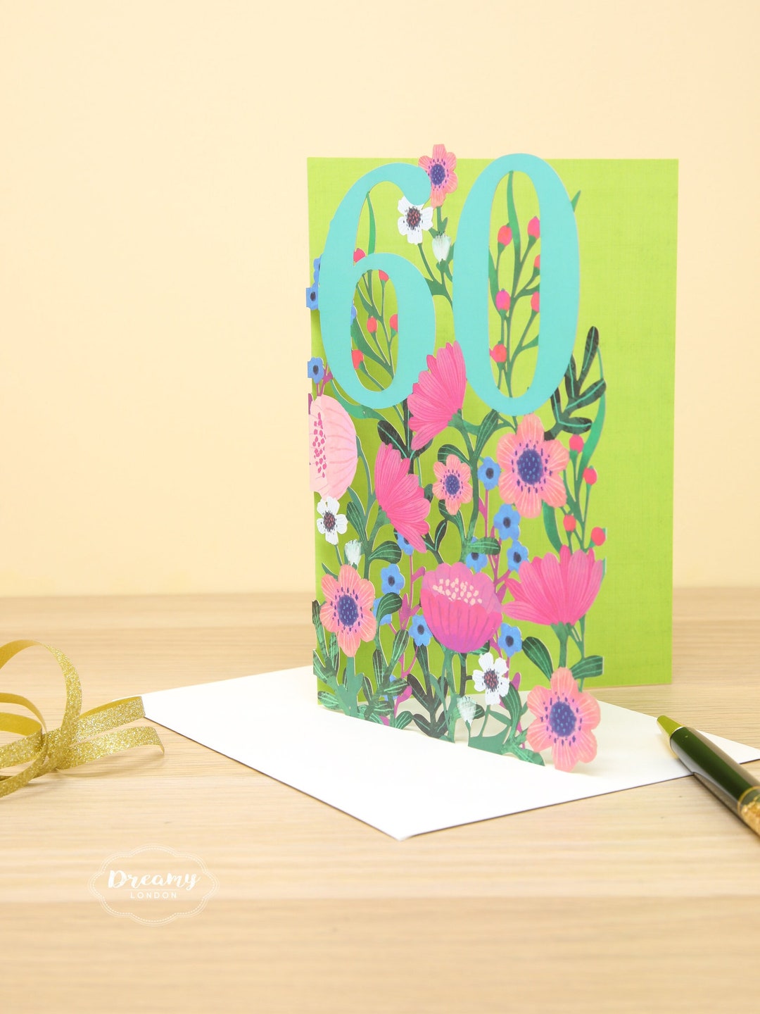 Laser Cut Flowers 60th Birthday Card for Women - Paper Cut Art 60 ...
