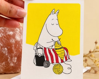 Moomin Knitting Greeting Card | Cute Moomin Illustrated Card | Blank Greeting Card for Moomin Fans