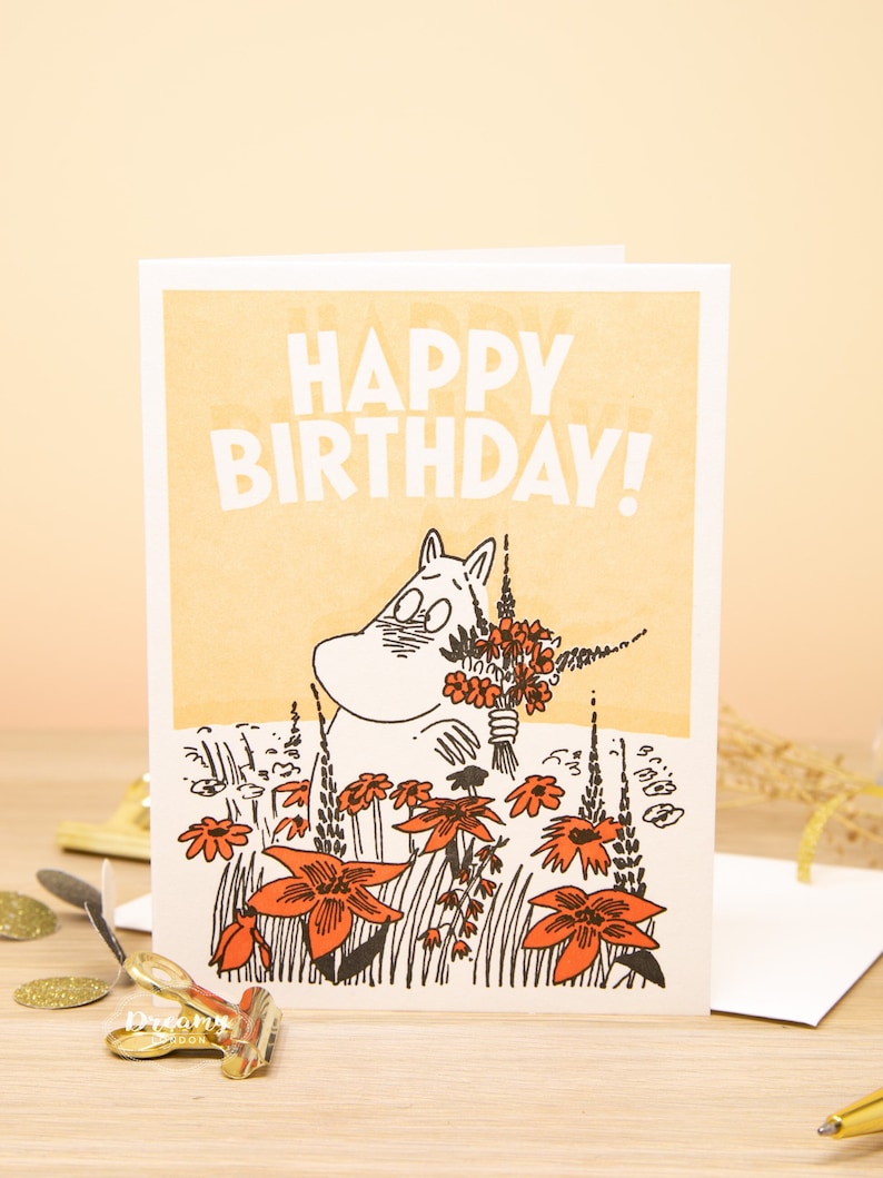 Moomin Letterpress Birthday Card for Kids - Moomin Happy Birthday Card - Kids Birthday Card - Moomin Card for Birthday