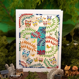 Cartão de primeiro aniversário de arte de coruja com corte a laser - Cartão de primeiro aniversário de neto Impressão de coruja - Arte de corte de papel de primeiro aniversário de bebê - Fabricado no Reino Unido