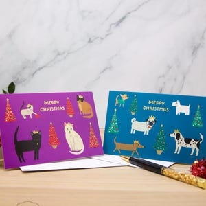 Idées cadeaux de Noël pour les amoureux des chats et des chiens 2024 - Lot de cartes de Noël de luxe pour animaux de compagnie fabriqué au Royaume-Uni - Cadeau de Noël pour les amoureux des chats et des chiens