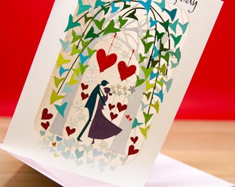 Laser Cut On Your Wedding Day Card - Botanical Art Wedding Card For Her - Paper Cut Artwork Bride Card