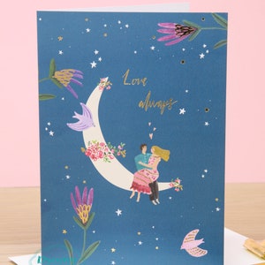 Love Always Moon Valentijnsdag kaart - maan Valentijnsdag kaart kaart voor haar - maan print artwork vriendin kaart