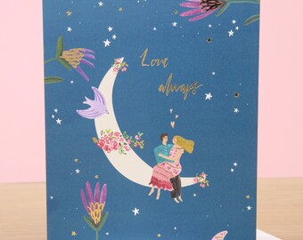 Love Always Moon Valentines Card - Moon Valentines Day Card Card For Her - Moon Print Artwork Girlfriend Card