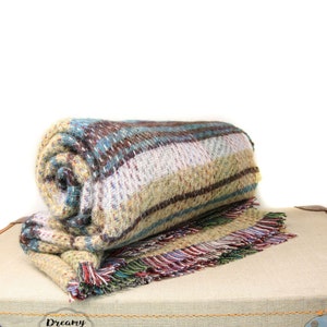 Beige Blue Recycled Wool Blanket - Recycled Wool Blanket and Throws - Made in England Blanket Housewarming Gift