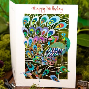 Laser cut Peacock Birthday Card for Women - Peacock Happy Birthday Card for Wife - Female Birthday Card