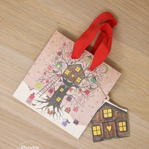 Treehouse Mini Christmas Gift Bag with handles Christmas Gift Wrap Paper Bag Artistic Gift Wrap Christmas Bag image 4
