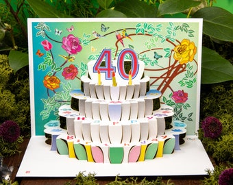 Laser cut Pop-up 40th Birthday Card Made in UK - 40th Birthday 3D Card - 3D Birthday Card 40th Birthday Gift