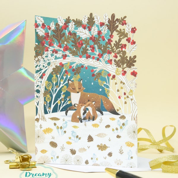 Laser Cut Fox Christmas Card 2024 - Holiday Greetings Wife Christmas Card - Art Christmas Card for Seasons Greetings