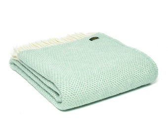 Mint Green Herringbone Wool Blanket - 100% Pure Wool Blanket and Throws - Made in England Blanket Housewarming Gift
