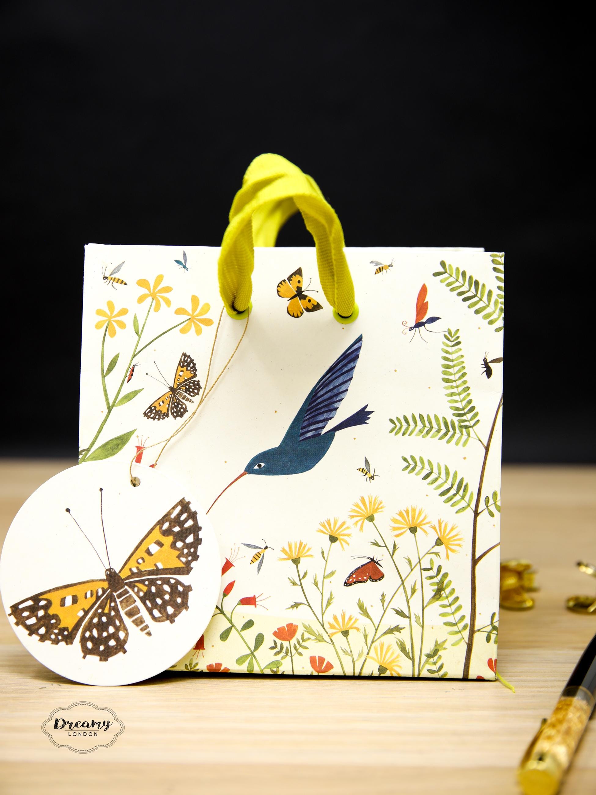 Hummingbird Mini Gift Bag – Small Floral Gift Bag with Tag – Eco Friendly Bag for Nature Lover