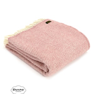 Pink Herringbone Wool Blanket - 100% Pure Wool Blanket and Throws - Made in England Blanket Housewarming Gift