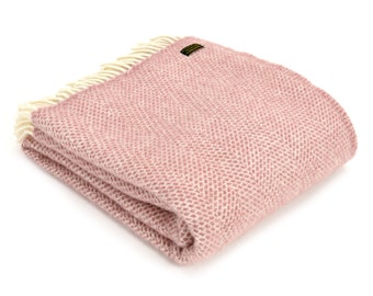 Pink Herringbone Wool Blanket - 100% Pure Wool Blanket and Throws - Made in England Blanket Housewarming Gift