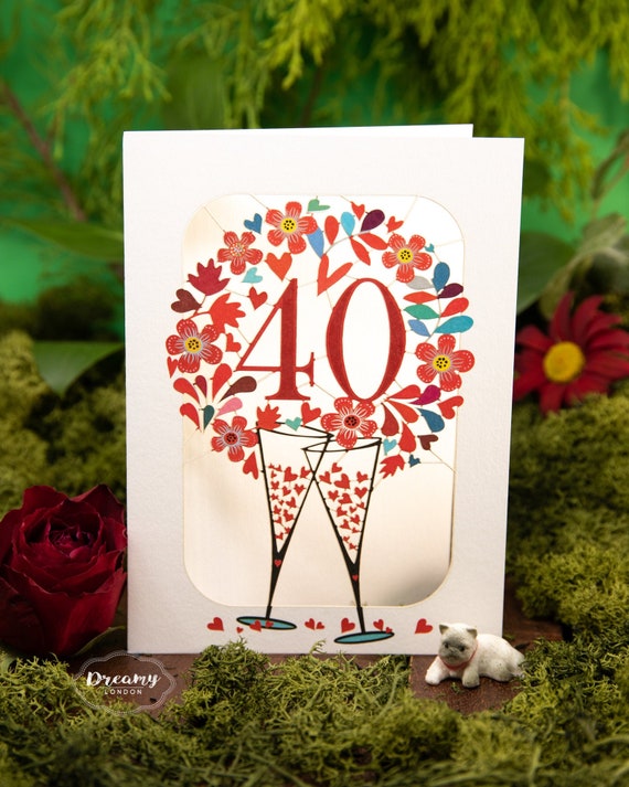 Hallmark Biglietto Di Auguri Per 40° Anniversario Di Matrimonio - Design 3D Con Bottiglia E Bicchiere, Dettagli Glitter E Borgo Smerlato