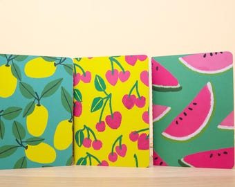 Cute Fruit A6 Exercise Books Bundle – Colourful Fruit Notebooks – Small Lined Journals with Cherry, Lemon, Pineapple and Watermelon Designs