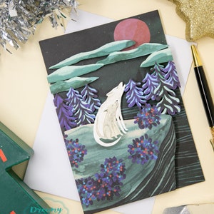 Tarjeta navideña 2024 con lobo cortada con láser en 3D - Tarjeta de lobo para regalar en las fiestas fabricada en el Reino Unido - Tarjeta de felicitación cortada con láser en 3D - Regalo para niños - Tarjeta navideña con lobo